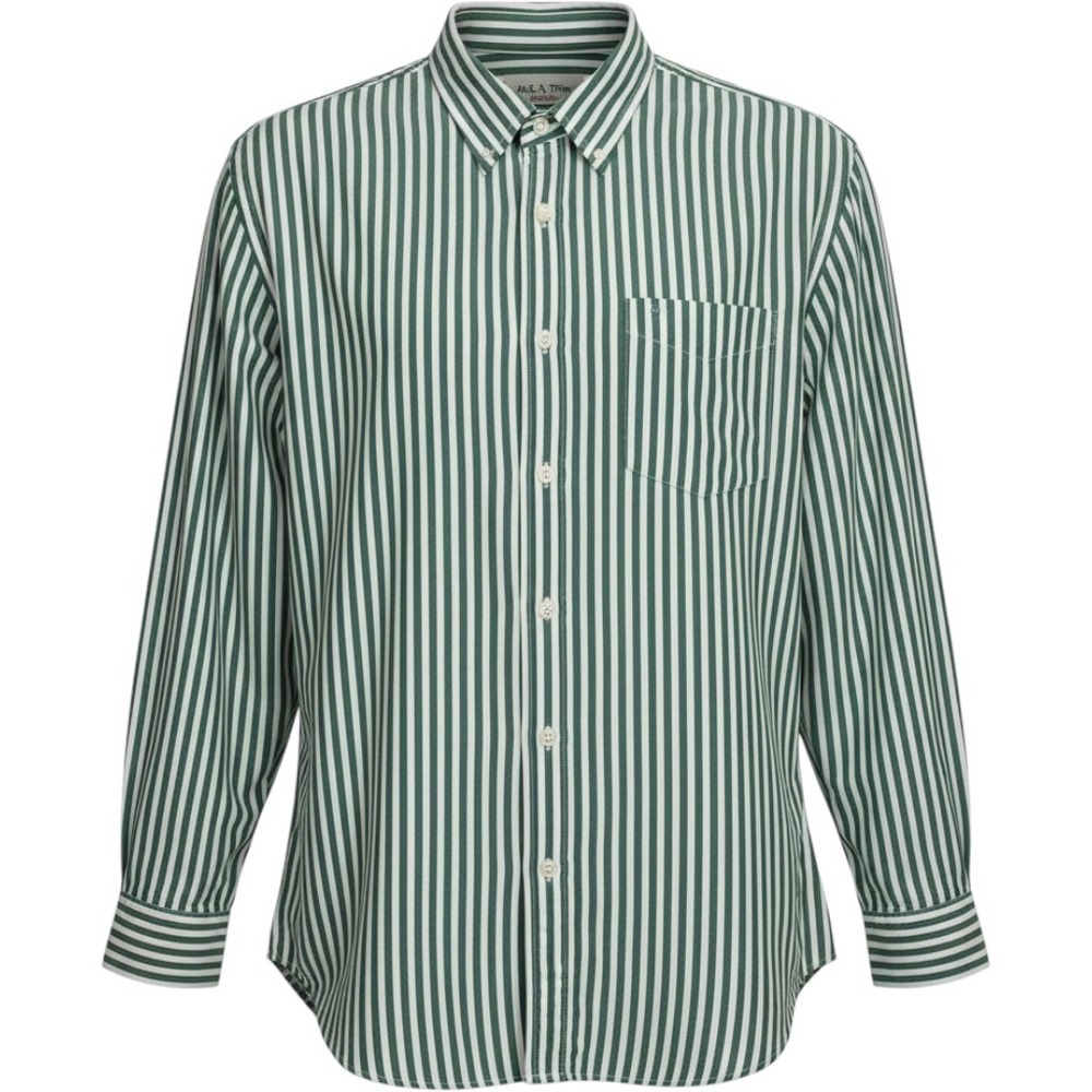 Alex Mill Wash & Go Green White Striped Cotton Button Down Shirt Mens Large
